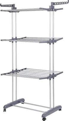 Produktbild von klappbar Wäscheständer 3 Ebenen mobil Wäscheleine mit Seitenflügel Grau 75*64*170cm