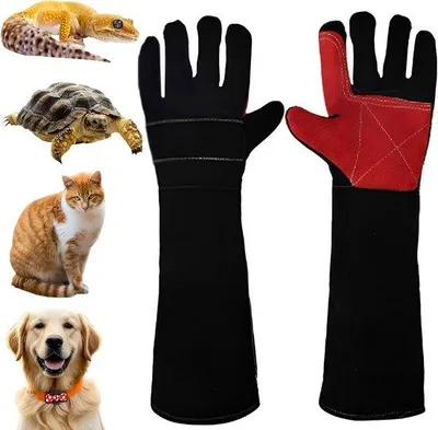 Produktbild von Reptilien- und Tierbeschützende Arbeitshandschuhe, 45 cm, für Schweißen, Gartenarbeit, Arbeit mit Katzen/Hunden/Vögeln (schwarz).