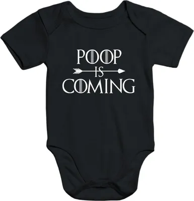 Produktbild von Kurzarm Baby Body Poop Is Coming lustig Spruch Baby Onesie Baumwolle Moonworks® schwarz 6-12 Monate