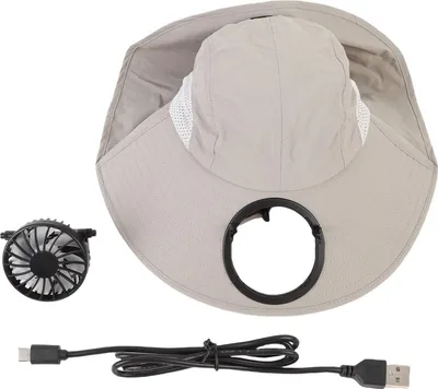 Produktbild von Sonnenhut mit breiter Krempe und Ventilator, USB-Aufladung, für den Außenbereich, verstellbare Windgeschwindigkeit, Hellgrau