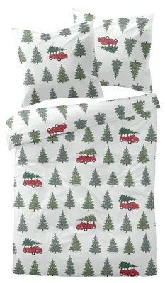 Image de Ensemble de literie Edelbiber, motif sapins de Noël, dimensions 135x200 cm + 80x80 cm