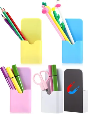 Produktbild von 4 magnetische Stifthalter, trocken abwischbarer magnetischer Markerhalter, Whiteboard-Magnethalter, Stiftebecher, Kühlschrank-Organizer für Zuhause, Schule, Büro, Whiteboard, Spind, Kühlschrank, 4 Farben