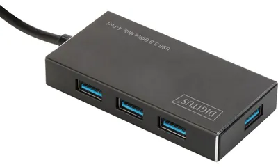 Produktbild von Digitus USB 3.0 Office Hub, 4-Port, USB 3.2 Gen 1 (3.1 Gen 1) Type-A, USB 3.2 Gen 1 (3.1 Gen 1) Type-A, 5000 Mbit/s, Schwarz, Aluminium, 1,2 m