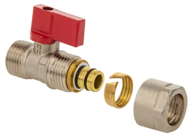 Produktbild von tecuro MINI Kugelhahn Außengewinde G 1/2 Zoll x Klemmverschraubung für Rohr Ø 16 x 2 mm - Messing vernickelt