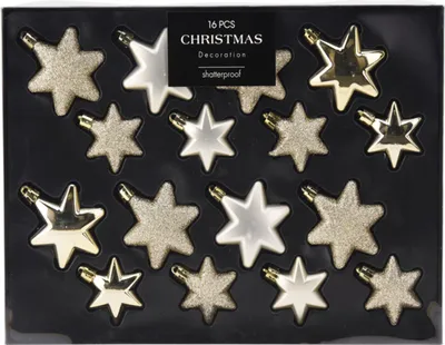 Produktbild von 16tlg Weihnachtskugel Christbaumkugeln Baumkugel Set Sterne Champagner