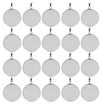 Zdjęcie produktu dla Zestaw do samodzielnego tworzenia zawieszek, 20 sztuk, stal nierdzewna, okrągłe podstawki cabochon, średnica 25 mm, kolor srebrny