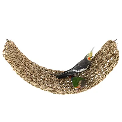 Produktbild von Vogelspielzeug aus Naturgras,Klettergerüst und Schaukelnetz für Käfig (19x74 cm, mit Haken, für Nymphensittiche und Wellensittiche)