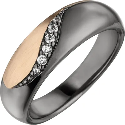 Produktbild von Damenring Ring mit 6 Zirkonia weiß, 925 Silber schwarz rhodiniert Fingerring Innenumfang 60mm  Ø19.1mm