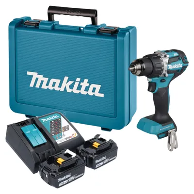Immagine prodotto di Trapano avvitatore a batteria Makita DDF 484 RFE 18 V 54 Nm brushless + 2 batterie da 3,0 Ah + caricabatterie + valigetta