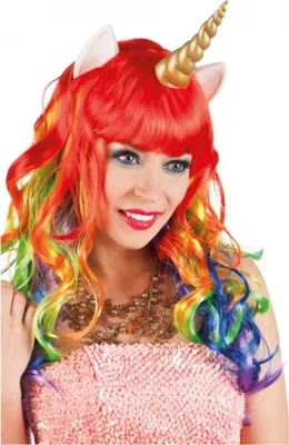 Einhorn Perücke bunt Langhaarperücke für Damen Kostüm-Zubehör SALE Fasching Karneval Mottoparty Tier Tierperücke