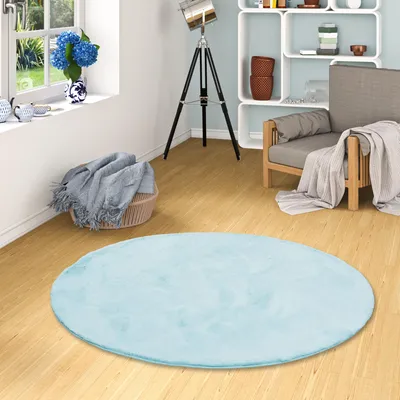 Produktbild von Luxus Super Soft Fellteppich Plush Türkis Rund, Größe:80 cm Rund