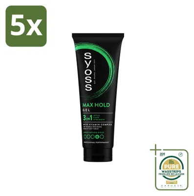 Obrázok produktu pre 5 kusov gélu na vlasy Syoss Max Hold – 250 ml – balenie
