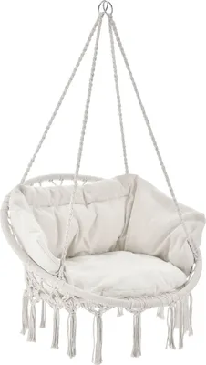 Obrázek produktu pro Závěsné křeslo Juskys Cadras Beige s polštářem v opěradle a - Přijatelné