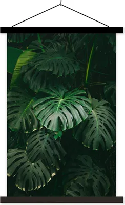 Produktbild von MuchoWow® Textilposter Blätter - Monstera - Muster - Mädchen - Kinder - Jungen 40x60 cm mit schwarzem Rahmen - Wanddekorationen