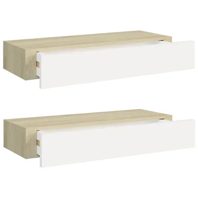 Obrázok produktu pre Nástenné zásuvkové police 2 ks, dubové a biele, 60x23,5x10 cm, MDF