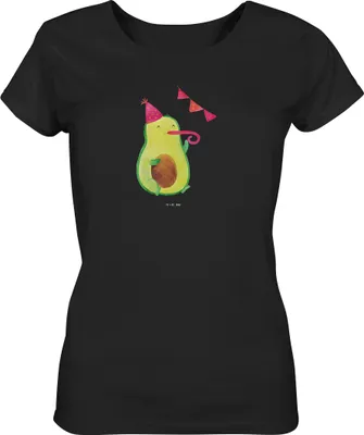 Produktbild von Mr. & Mrs. Panda Basic T-Shirt Damen Avocado Party Größe XL - Schwarz - Geschenk, Sommershirt, Happy Birthday, Kurzarmshirt, Geburtstag, Baumwoll, Feier, Oberteil