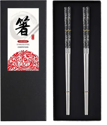 Zdjęcie produktu dla Zestaw 2 Wielokrotnego Użytku Pałeczek, Stal Nierdzewna Antypoślizgowe, Zmywarka, do Sushi