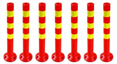 Immagine prodotto di confezione da 7 paletti barriera in plastica - 72,5 cm riflettenti Barriera per magazzino, parcheggio con base - fissaggio con viti Paletti barriera - paletti delimitatori del parco set economico