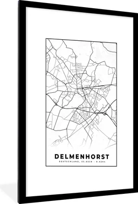 Produktbild von MuchoWow® Gerahmtes Poster Karte - Delmenhorst - Stadtplan 60x90 cm - Poster mit Schwarzem Bilderrahmen Wandposter Rahmen Foto Bilder - Dekoration - Wandposter Wohnzimmer - Hochwertig