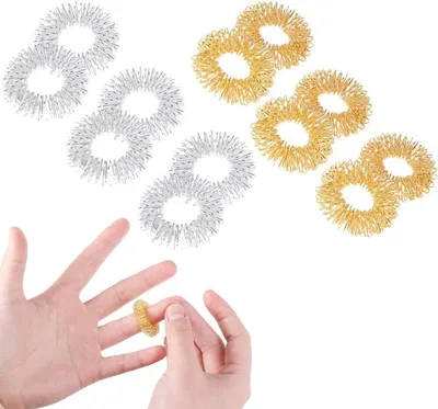Produktbild von 12 Stück Akupressur Ring | Anti Stress Ring | Akkupressurringe zur Stresslinderung und Massage (6 Gold + 6 Silber) | Für Finger Massage Stressabbau