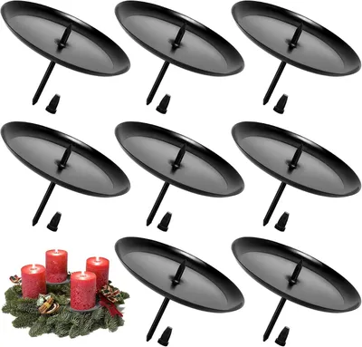 Produktbild von 8 Kerzenhalter, Adventskranz, Metallkerzenhalter mit Dorn, schwarz, Ø 6 cm, Kerzenständer für selbstgestalteten Adventskranz, Dekoration