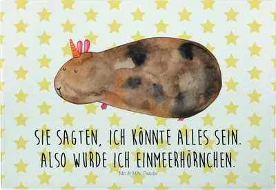 Produktbild von Mr. & Mrs. Panda Schneidebrett Einhorn Meerschweinchen - Weiß - Geschenk, Meerschwein, Einhörner, Meerhörnchen, schneidbrett, Unicorn, Frühstücksbrett, Hackbrett