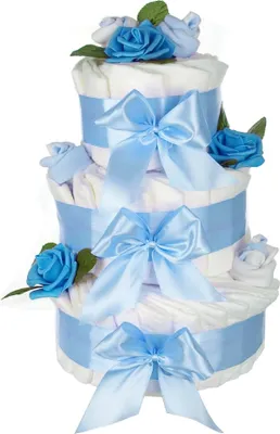 Produktbild von Große Windeltorte Rosenblüte | 3-stöckig blau
