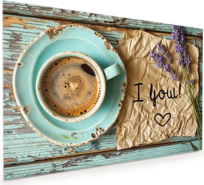 Produktbild von Küchenrückwand Spritzschutz Glas mit Motiv Tasse und Lavendel 40 x 40 cm