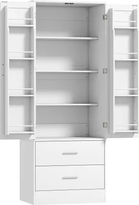 Produktbild von 159 cm Küchenschrank, verstellbare Regale, 2 Schublade, für Küche, Esszimmer, Spanplatte, MDF, Weiß