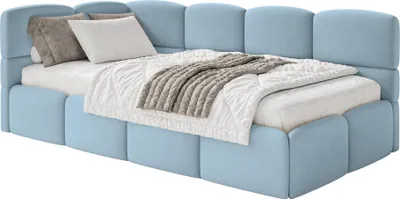 Obrázek produktu pro Selsey Cloudy – dětská postel 90 × 200, čelo vlevo, světle modrý samet