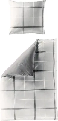 Produktbild von Bierbaum Biber Kuschel Bettwäsche 2 tlg. 135x200cm Karos Streifen Modern Grau Offwhite Anthrazit
