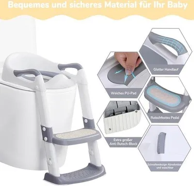 Produktbild von Famanu Toilettensitz für Kinder mit Treppe - verstellbarer Toilettentrainer mit PolyurethanSitzpolster, rutschfest
