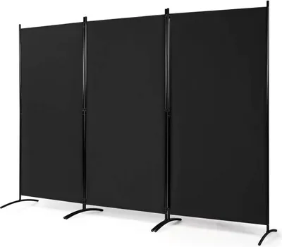 Obrázek produktu pro třídílná zástěna pro obývací pokoj, kancelář, 260 x 183 cm, černá/bílá/šedá/hnědá (černá)