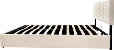 Image de OKWISH Lit coffre 140x200 - Lit Double Capitonné avec Tête de Lit Réglable - Velours - Sans Matelas - Beige