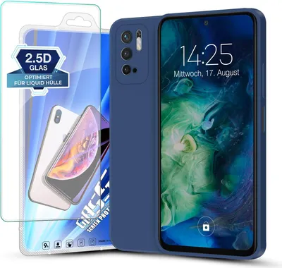 Produktbild von Hülle für Xiaomi Redmi Note 10 5G mit 9H Displayglas Displayschutz Plus Case Cover Bumper Silikon Softgrip Schutzhülle Farbe: Blau