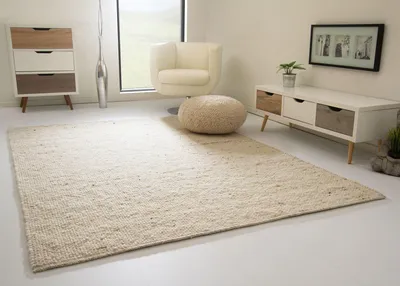 Produktbild von Steffensmeier Handwebteppich Birgsau | Wolle (Schurwolle), Natur, handgewebt, Größe: 200x250 cm Wohnzimmer und Schlafzimmer