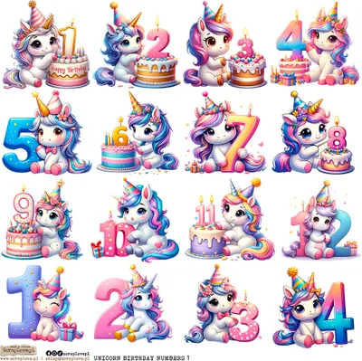 Image de Paper Stickers - ScrapLove - Chiffres d'anniversaire licorne 1 anniversaire licorne