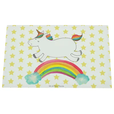 Produktbild von Mr. & Mrs. Panda Glasbrettchen Einhorn Regenbogen - Weiß - Geschenk, Unicorn, Glas Schneideplatte, Schneidplatte, Schneidebrett, Küchenschneidebrett, Einhornpower