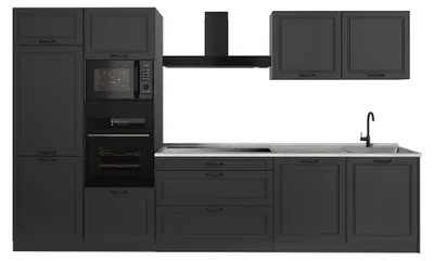 Produktbild von Küchenzeile Vicco R-Line Anthrazit Landhaus/Anthrazit 340 cm Arbeitsplatte Marmor, Model 68044