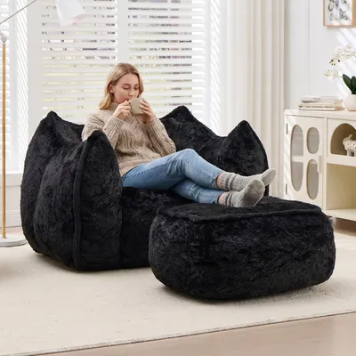 Produktbild von STILVORA Sitzsack aus Kunstfell mit Kissen, Sitzsack-Sofa für Erwachsene und Kinder, Hocker für Lesen und Gaming im Schlafzimmer und Wohnzimmer