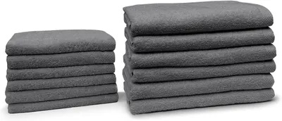 Immagine prodotto di Set di asciugamani da bagno, 12 pezzi, in cotone, color grigio scuro, per il bagno