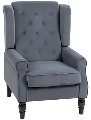 Immagine prodotto di Poltrona - Poltrona a orecchie - Braccioli - Schienale imbottito - Schienale alto - Rivestimento in tessuto - Gambe in legno - Grigio