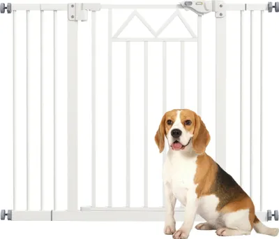 Image de Barrière de sécurité pour animaux - Barrière pour chien/porte - Acier inoxydable - Fermeture automatique - Double verrouillage - 100×4×76 cm - Blanc