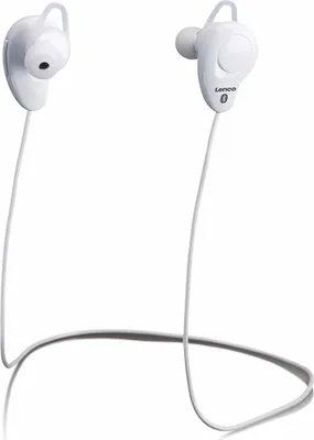 A pair of white Lenco Bluetooth in-ear headphones is shown against a white background.