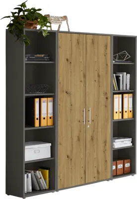 Produktbild von Aktenschrank TABOR 3 in anthrazit / Artisan Eiche, Schrankwand, Büroschrank, abschließbar, Metallgriffe