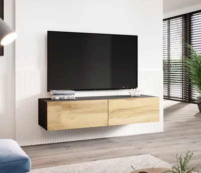 Produktbild von TV - Lowboard Schrank Fernsehtisch VIGO VG4G 140 schwarz / eiche wotan mit Stauraum