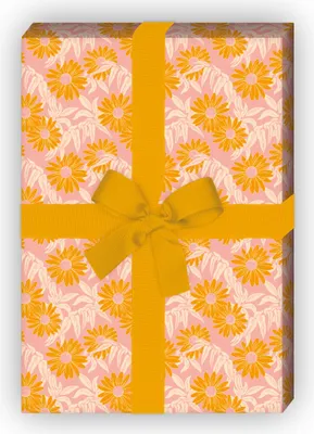 Produktbild von Vintage Margeriten Geschenkpapier mit Gänseblümchen Blumenranken, orange rosa - G11580, 32 x 48cm