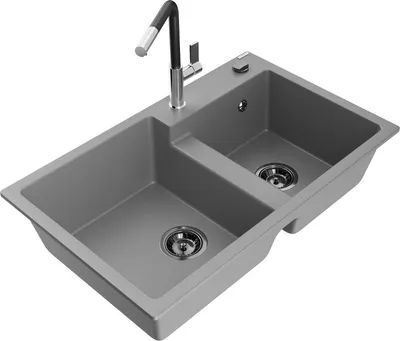 Produktbild von Mexen Tomas 2-Becken-Granitspüle mit Mischbatterie Flora, Grau - 6516-71-670401-07-B