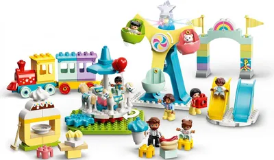 Zdjęcie produktu dla LEGO 10956 DUPLO Park przygód, zabawka dla dzieci od 2 lat z wesołym miasteczkiem i pociągiem dla dziewczynek i chłopców, klocki do zbudowania i minifigurki