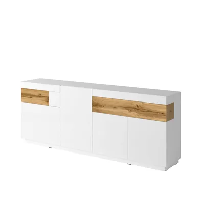 A white and wood-grain sideboard against a white background.